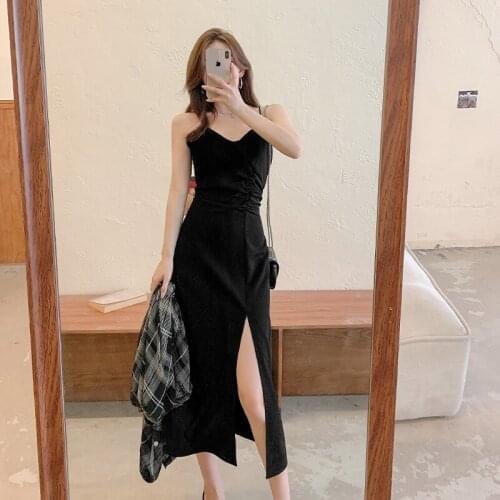 2021 New French First Love Little Black Dress Suspender Long Skirt Dress Womens Summer Dress Black Irregular Dress
