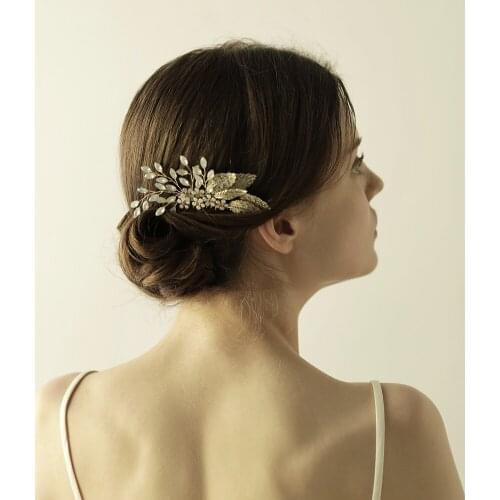 Romantic Luxury Bridal Headdress Crystal Alloy Leaves Rhinestone Hair Comb for Wedding Perform Travel Photo Prop O829