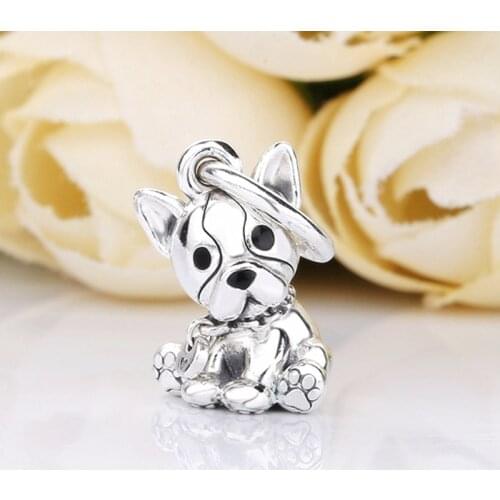 Authentic 925 Sterling Silver Puppy dog Hanging Charm Fit Original Bracelet For Women DIY Jewelry S925 pan Beads