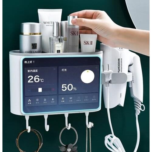 Punch-free Bathroom Organizer Shelf Shampoo Cosmetic Shower Holder Hair Dryer Storage Rack Household Items Bathroom Accessories