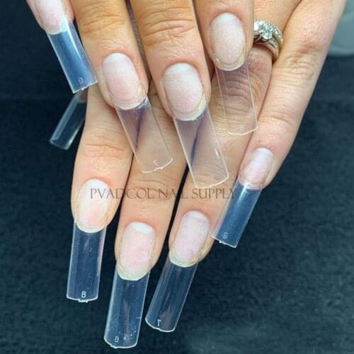 Pre Pinched C Curve False Nail Art Tips Clear Half Cover Fake Nails Straight Square French 500pcs/bag