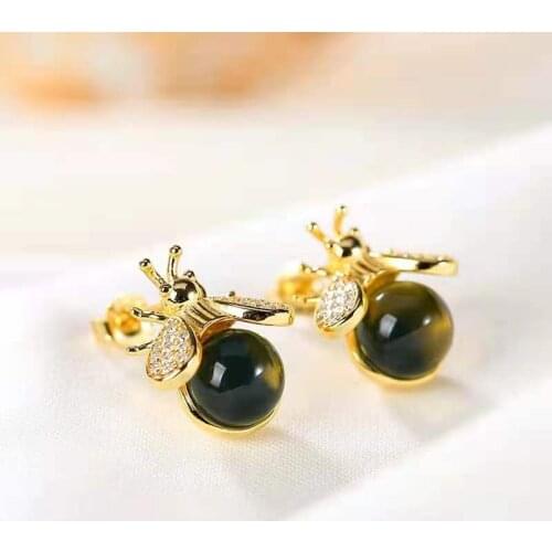 Fine High Quality Mexico Lamper Honeybee Earrings S925 Pure Silver Plated Gold Charming Weddings Jewelry For Women MeiBaPJFS