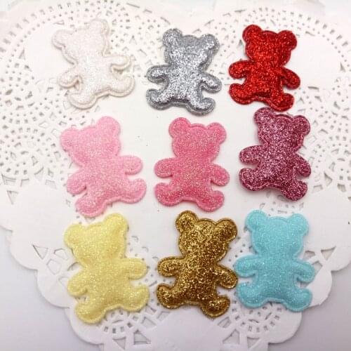Sew on Glitter felt patches for clothes 2.8x3.3cm Padded Applique bear shape 100pcs scrapbooking accessories