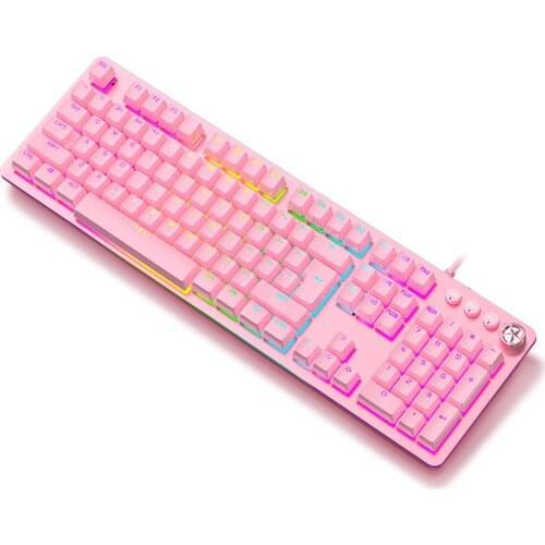 Pink Gaming Mechanical Keyboard with RGB Backlit Lighting 104 Keys Green Shaft Quickly Action for Gamer Laptop PC Wired Keyboard