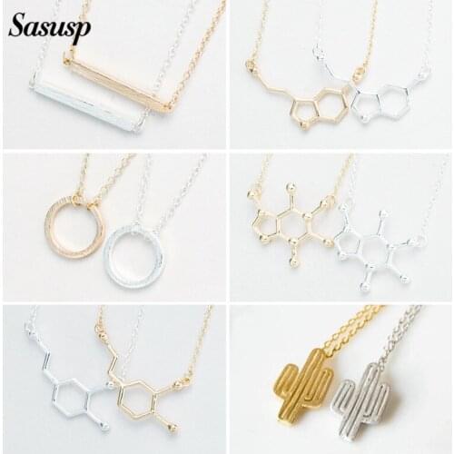 Sasusp Classic Chemical Molecule Necklace Elegant DNA double helix Pendant Necklace Chain Biological Jewelry Gift