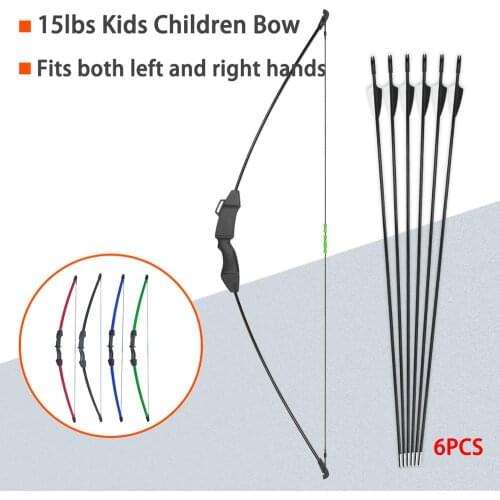 6PCS Fiberglass Arrows and43" 15lbs Kids Children Bow Archery Recurve Takedown Bow Youth Hunting Target Practice Game