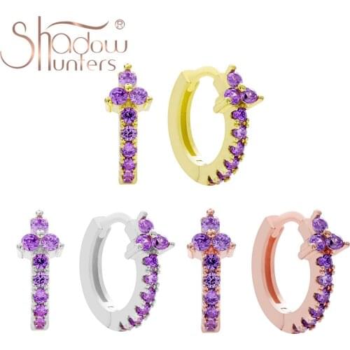 SHADOWHUNTERS Real Silver 925 Purple Crystal Earrings Daily Women Jewelry Elegant Huggie Hoop Earrings with High Quality Zircon