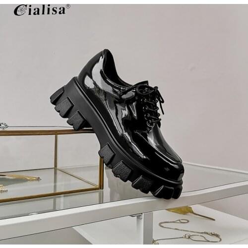 CIALISA Women Shoes 2020 Fashion New Design Chunky Heel Genuine Leather Handmade Platform Lace Up Round Toe Wedge Casual Shoes