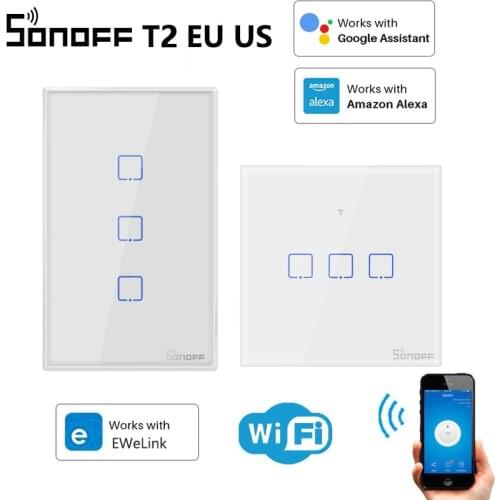 SONOFF T2 EU UK US 2C TX WiFi Smart Switches EWeLink App Remote Control Smart Home Works With Amazon Alexa And Google Assistant