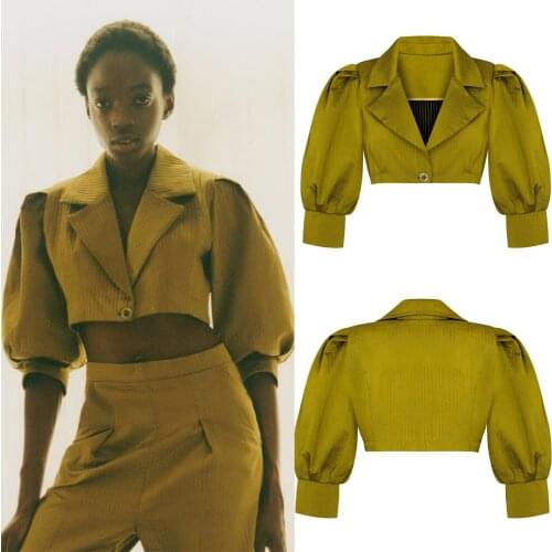 Retro One Button Women Suits Deep V Neck Notched Lapel Half Sleeve Blazer Short Sexy Top Pants High Quality Female Jacket