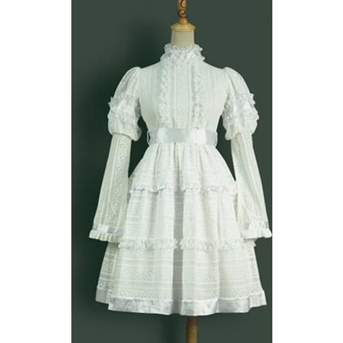 Spring summer dress 2016 women sexy High waist lace lolita dress Female Vintage Gothic costume long Evening party white dress