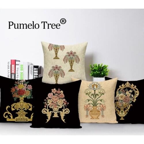 Vintage Flower Cushion Cover Nordic Floral Sofa Pillow Case Linen Cushion Covers Plant Farmhouse Home Decor Pillows Cases Cojin