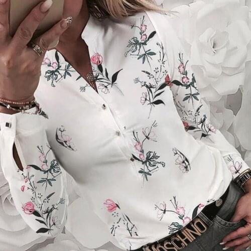 Womens Pattern Print Blouse Shirt 2020 Autumn Casual Long Sleeve V Neck Tops Shirt Ladies Fashion Elegant Buttons Flower Blouse