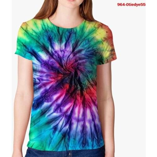 Women Casual Short Sleeve Tie Dye 3D Print Loose T Shirt Elegant Color Block Oversized Tops 2021 New Tie Dye Pullovers T Shirt