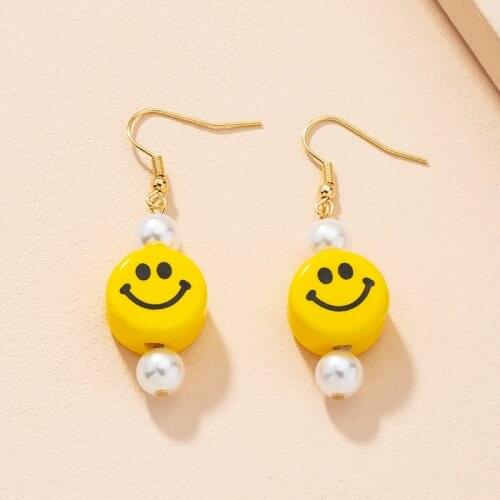 Vintage Pearl Smiley Earrings For Women Beads Fashion Punk Hip Hop Harajuku Y2K Jewelry Earring Charms 8090s Aesthetic New Gifts