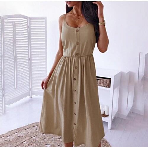 Sexy Spaghetti Strap Boho Summer Dress New Fashion Casual Black Pink Sleeveless O-neck Beach Midi Dresses For Women Robe Femme