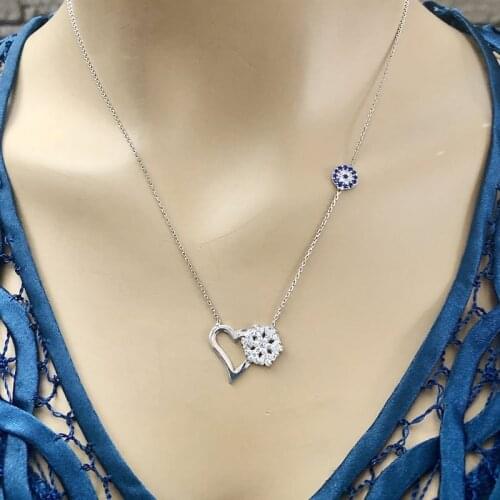Heart Snowflake Evil Eye 925 Sterling Silver Necklace Women Girls Gift Jewelry Accessories Fashion Handmade Elegant Chain