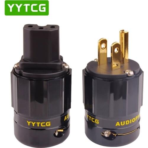 1Pair 24K Gold Plated YYTCG US Power Connector + IEC Power Connector Hifi Audio Power Connector