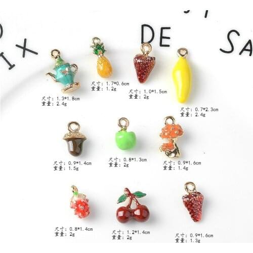 10pcs Korean enamel alloy 3D fruit strawberry pineapple mango apple charms pine DIY accessories Earrings pendant spot wholesale