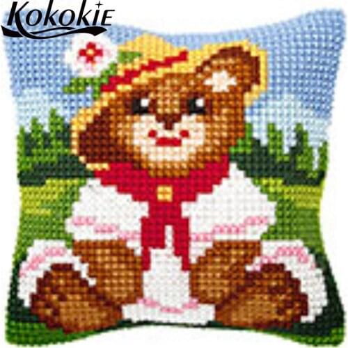 3d mat sets bear beauty cushion cartoon throw pillow case handmade cross stitch kits Embroidery pillow Embroider Needlework kits