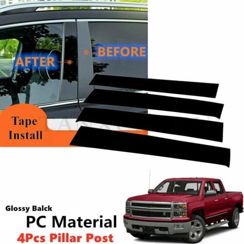 PC 4Pcs Set Fit For Chevy Chevrolet Silverado 4-Door 2014-2018 Exterior Side Door Window Cover Trim Pillar Posts Piano Black