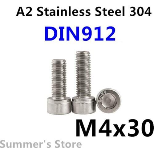 50pcs/lot DIN912 M4 Stainless Steel screw Hex Socket Head Cap Screw M4*30mm screw Bolt Metric Thread
