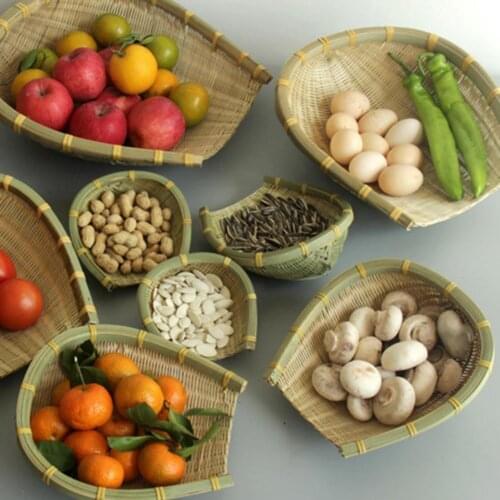 Bamboo Basket Open Mouth Shape Handmade Lightweight Cleaning Fruits Vegetables Dustpans for Daily Life