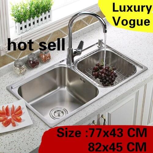 Free shipping Apartment kitchen double groove sink wash vegetables high quality 304 stainless steel hot sell 770x430/820x450 MM