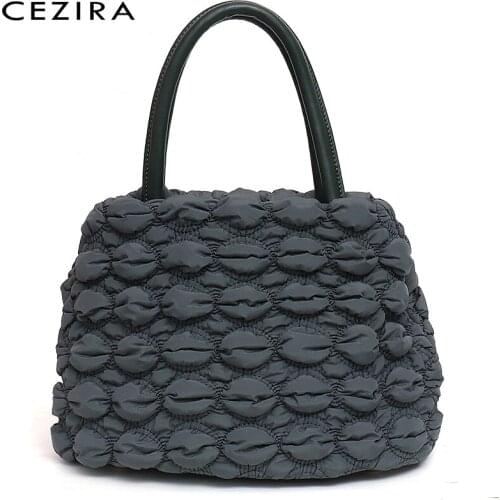 CEZIRA Luxury Nylon&PU Leather Top-handle Bags For Women Soft Puff Handbags Ladies Fashion Tote Bucket Crossbody Shoulder Bags