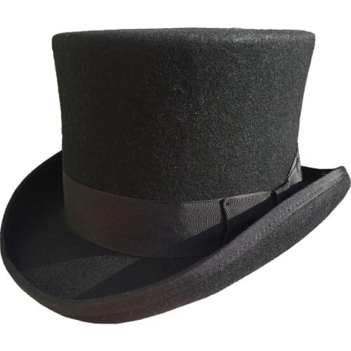 Black Wool Felt Low Short Top Hat Topper For Men Women