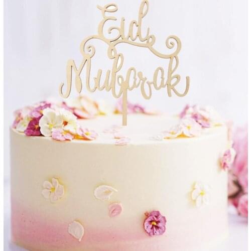 Wood Eid Mubarak Ramadan Wedding Cake Topper Muslim Islam Hajj Decoration Craft