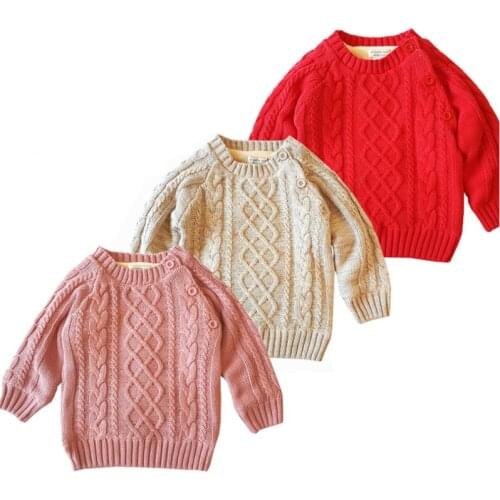 Children sweater for little girl red sweater toddler kids knitwear coral fleece lining winter knitted sweater toddler warm tops