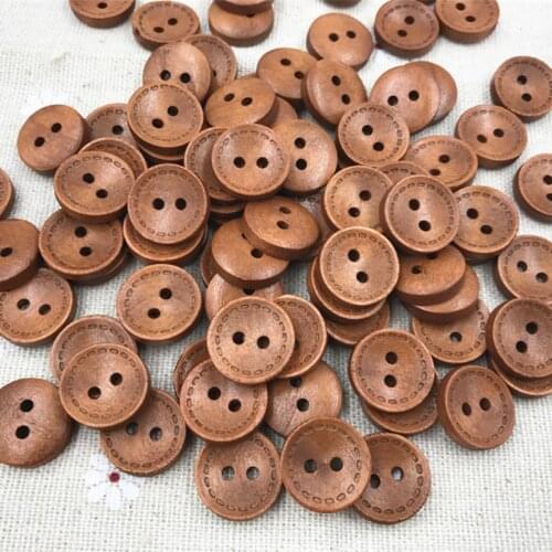 DIY 200pcs Brown 2-holes Round Wooden Buttons sewing Scrapbooking Craft 15mm