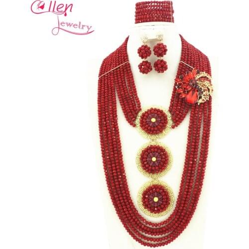 Long red African Nigerian Wedding bridal beads Jewelry Set African style Crystal beaded necklace women Jewelry set WS5445