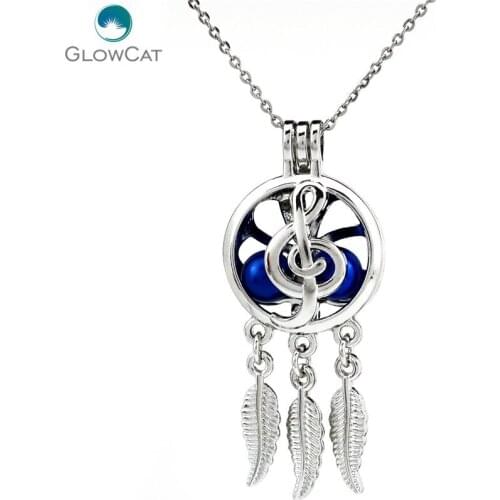 K749 Silver Alloy Dream Catcher Musical Note Leaf Beads Cage Stainless Necklace 18"Aroma Essential Oil Diffuser Locket