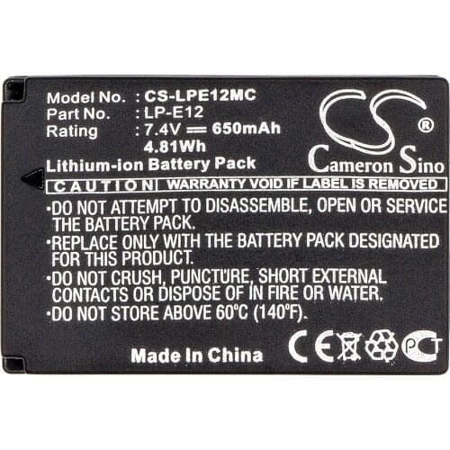 Cameron Sino 650mAh/820mAh Battery LP-E12 for Canon EOS 100D, EOS M, EOS M2, EOS-M, Rebel SL1 Digital