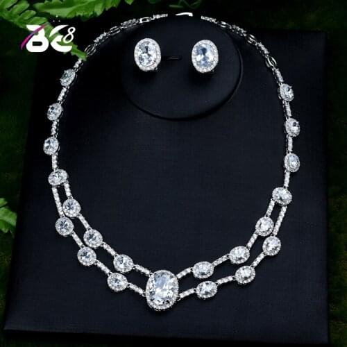 Be 8 Fashion Geometric Design Cubic Zirconia Crystal Women Earrings Necklace Set for Brides Wedding Costume Jewelry Set S400