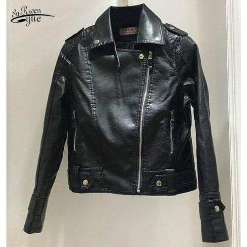 Korean version of the autumn new motorcycle leather jacket ladies short slim large size short coat small leather jacket 15690