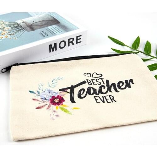 Best Teacher Ever Makeup Bag Pencil Pouch Storage Bag Thanksgiving Women Teachers' Day New Year Christmas Gift Festival Favor