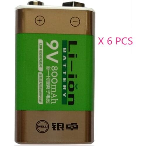 Hot-selling 6pcs/lot 800mAh Li-ion 9 V Rechargeable Batteries For Smoke detectors Wireless Microphones