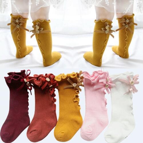 Toddler Newborn Infant Baby Girls Stockings Solid Cute Bowknot Knee High Stocking Autumn Winter Warm Tights Leg Warmers 0-3Y