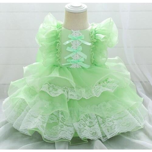 Green Pink Purple Blue Ivory Layered Dress for Baby Girl Little Kids Bow Lace Party Princess Dress Infant Birthday Outfit 12M-5T
