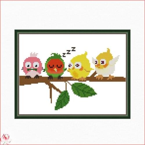 Cute Little Parrot Pattern Cross Stitch Animal Embroidery Kit 11CT 14CT Count Printed Fabric Needlework Full Set DIY Sewing Gift
