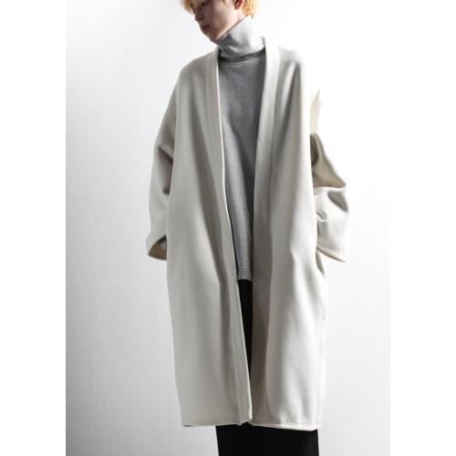 Autumn and winter mens woollen coat fashion mens casual cardigan button less long coat loose large size coat
