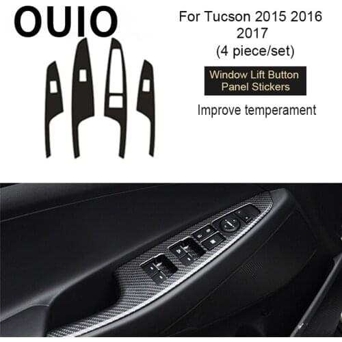 OUIO Interior Decorative Carbon Fiber Window Lift Bowl Trim Car Stickers Auto Accessories For Hyundai Tucson 2017 2016 2015 2018