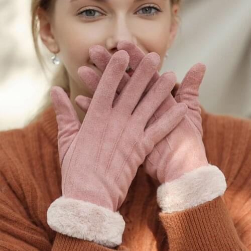 Women Gloves Winter Touch Screen 2020 Female Suede Furry Warm Full Finger Gloves Lady Winter Outdoor Sport Driving Women Gloves
