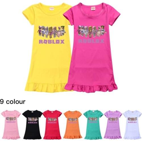 ROBLOX Girls Dress Kids Summer Sleepwear Nightgown Pajamas for Girls Children Princess Dress Homewear Cosplay Costume 2-15Y