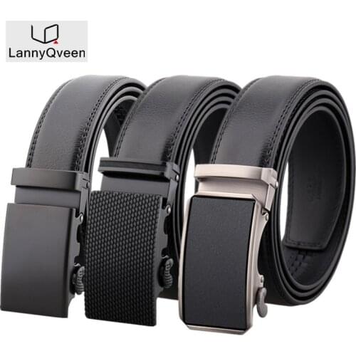 LannyQveen brand fashion cow Leather Belt mens Automatic belts for men alloy buckle business quality wholesale free shipping