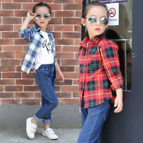 Girls plaid shirt Childrens autumn shirt long-sleeved 2020 spring new childrens clothing big childrens shirt