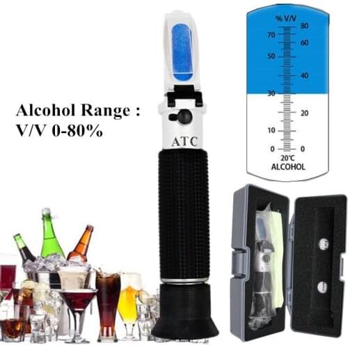 Handheld liquor tester refractometer oenometer detector moniter of ATC alcohol meter 0-80% with retail box 34%off